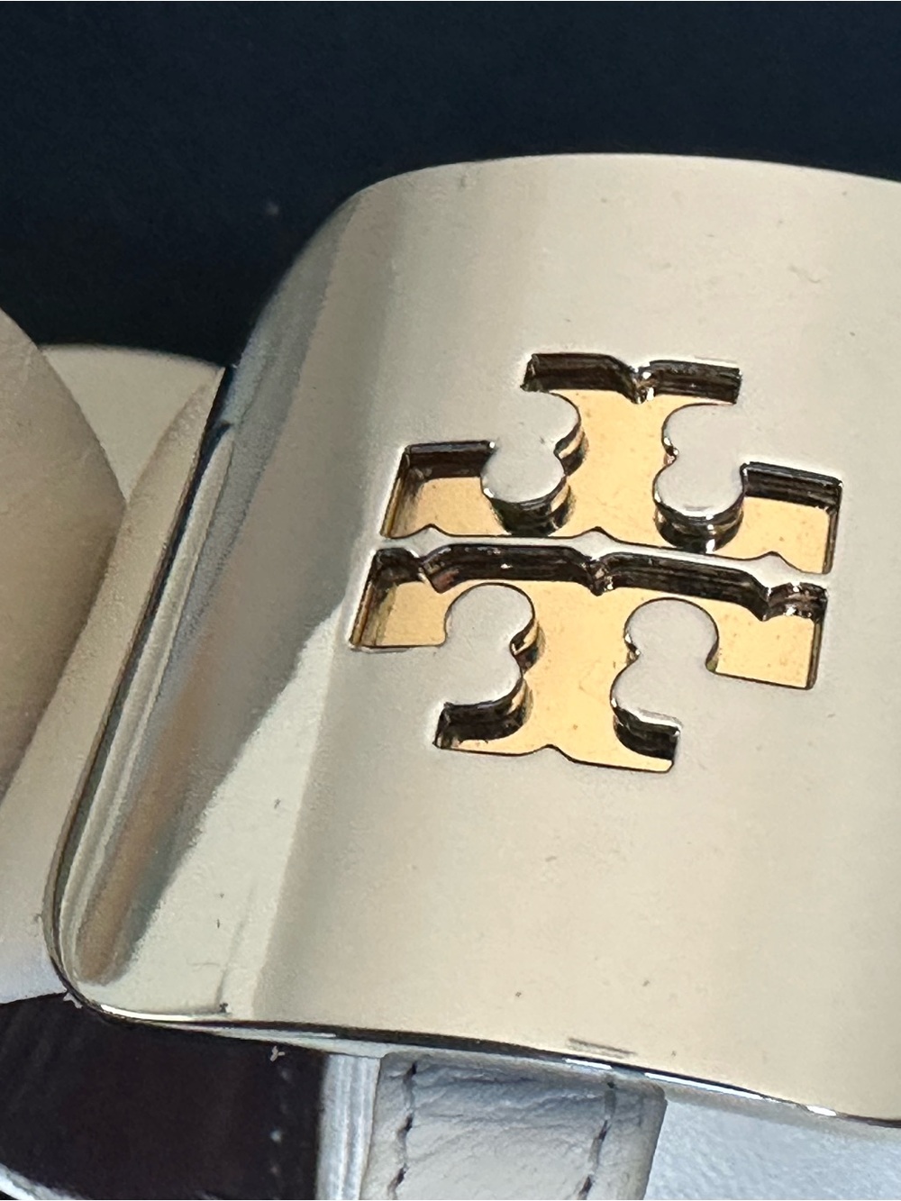 Tory Burch Georgia Ivory Leather Logo Thong Sandals with Gold Accent 8.5 square - Picture 7 of 14